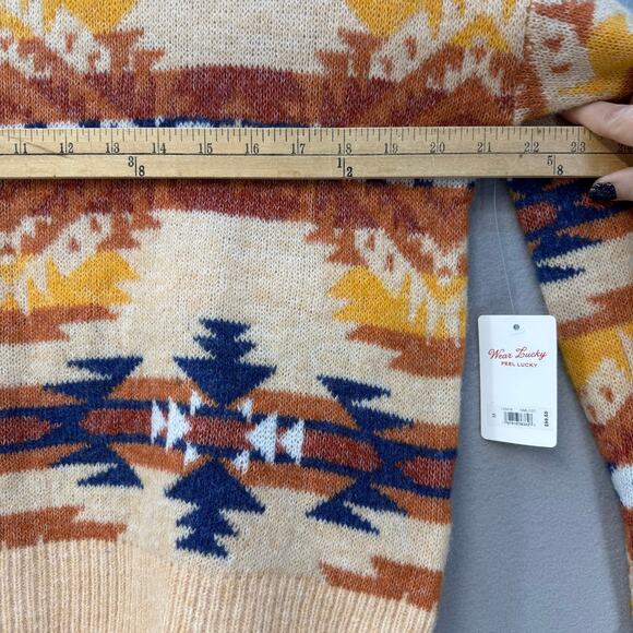 Lucky Brand Sweater Women's M Orange Blue Yellow Southwestern Design NWT - Picture 8 of 10